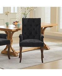 Streamdale Furniture Chenille Upholstered Dining Chair, Wood Legs, Tufted, Black