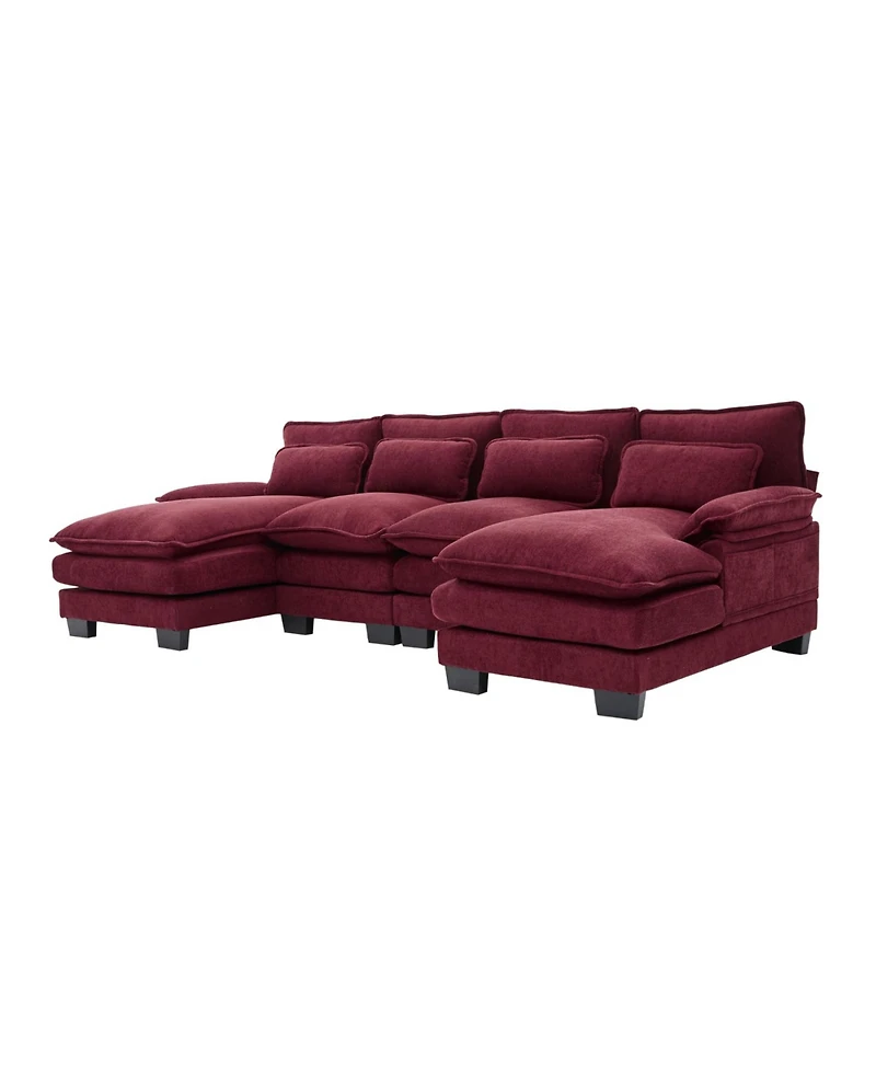 Streamdale Furniture U Shaped Cloud Couch, 110" Chenille Sectional Sofa with Double Chaise