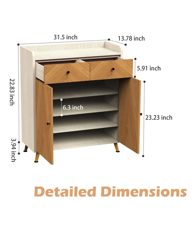 Streamdale 4-Tier Shoe Cabinet with Drawers & Doors - Herringbone Wood