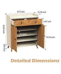 Streamdale 4-Tier Shoe Cabinet with Drawers & Doors - Herringbone Wood