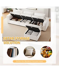 Streamdale Furniture Oversized Cloud Sectional Couch with Ottoman, Velvet Sofa, Removable Pillows, Beige