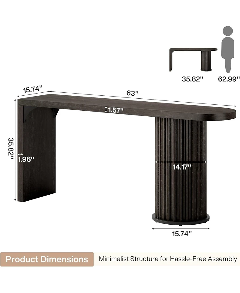 Tribesigns Bar Table, 63-Inch Long Counter Height Pub Table with Fluted Cylindrical Base, Black