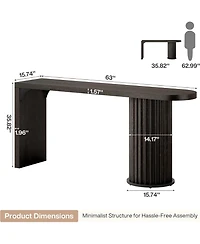 Tribesigns Bar Table, 63-Inch Long Counter Height Pub Table with Fluted Cylindrical Base, Black