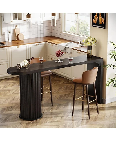 Tribesigns Bar Table, 63-Inch Long Counter Height Pub Table with Fluted Cylindrical Base, Black