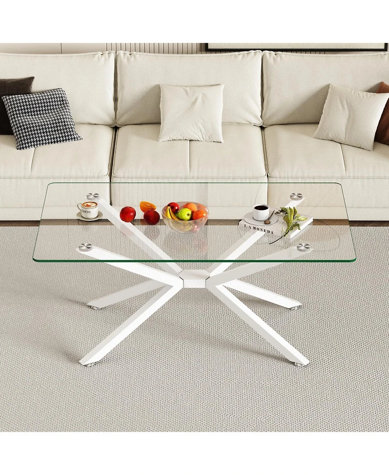 Streamdale Furniture Rectangle Clear Glass Coffee Table with Metal Legs