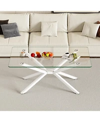 Streamdale Furniture Rectangle Clear Glass Coffee Table with Metal Legs