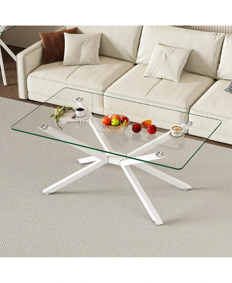 Streamdale Furniture Rectangle Clear Glass Coffee Table with Metal Legs