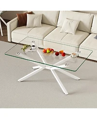 Streamdale Furniture Rectangle Clear Glass Coffee Table with Metal Legs