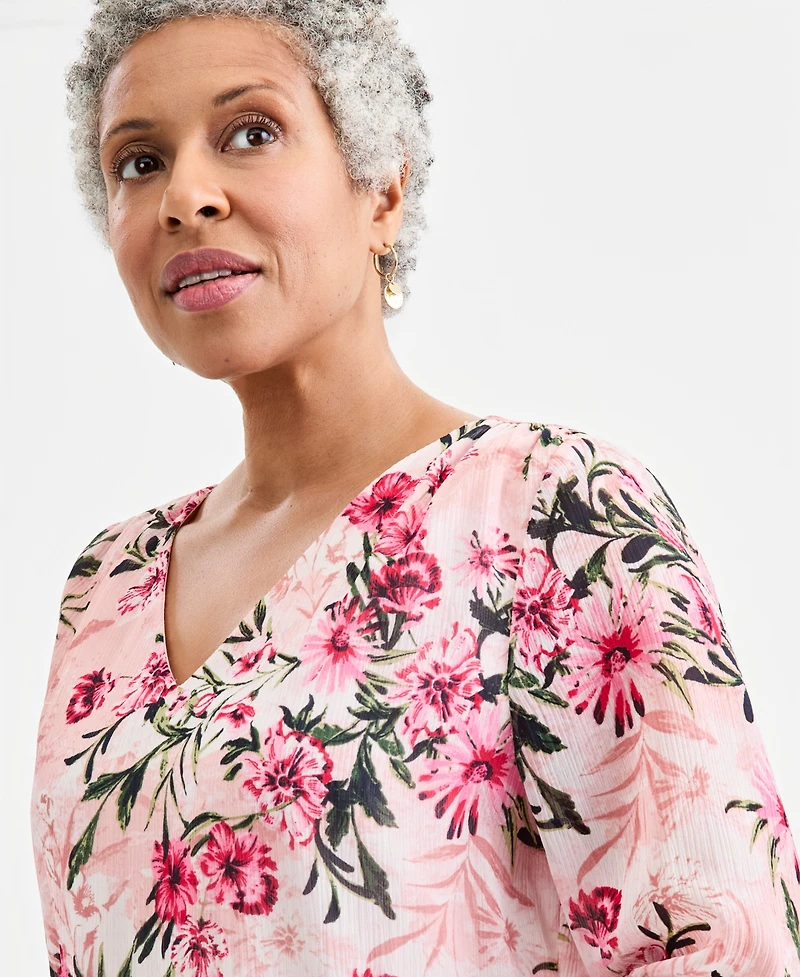 Style & Co Women's Printed V-Neck 3/4-Sleeve Dress, Macy's Exclusive