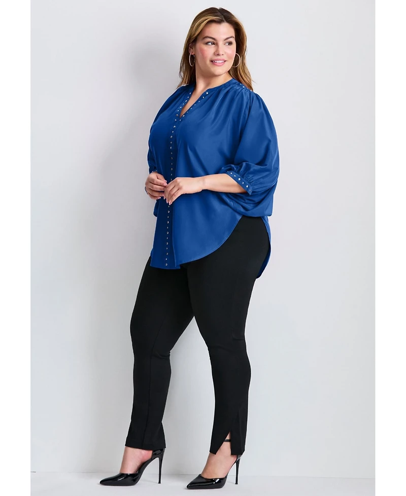 Avenue Women's Plus Studded Blouson Sleeve Blouse