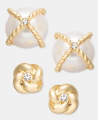 Charter Club 2-Pc. Set Pave & Imitation Pearl Stud Earrings, Macy's Exclusive