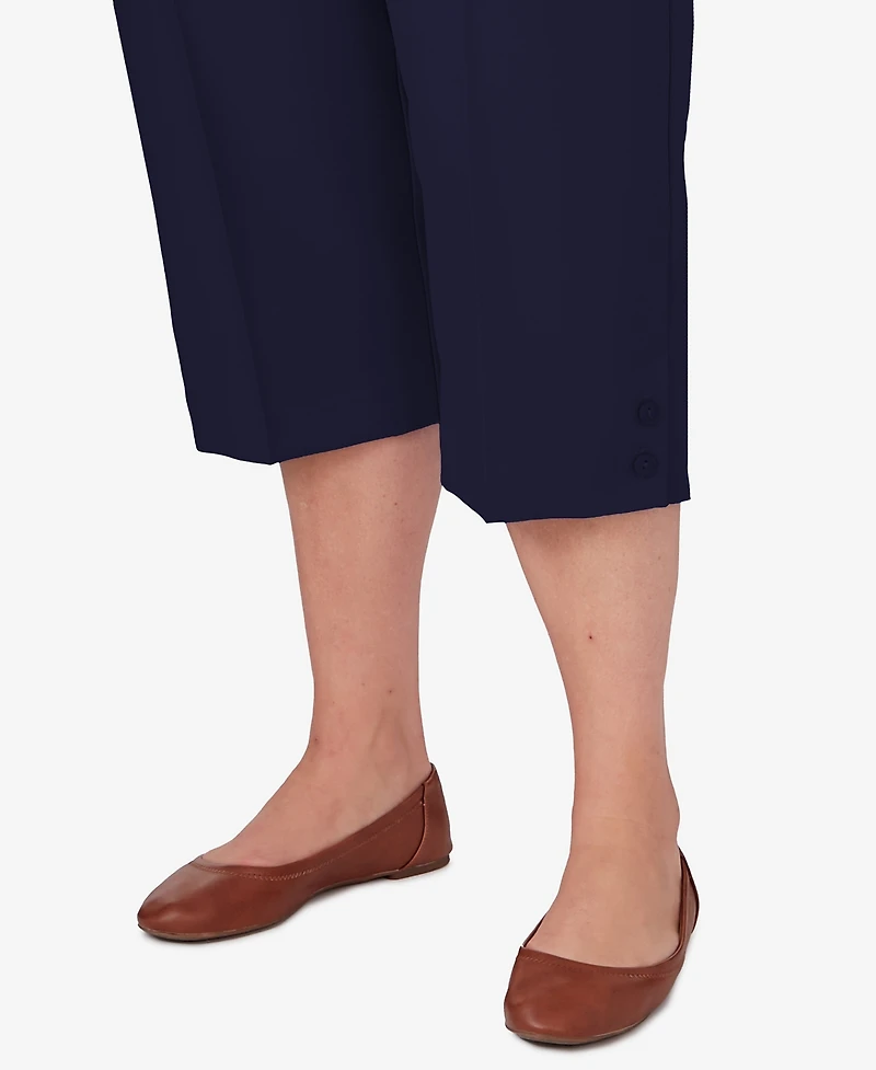 Alfred Dunner Plus Classic Button Hem Gathered Waistband Capri Pants