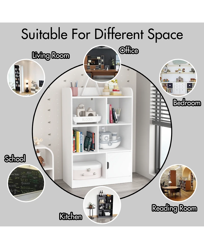 White Mdf Kids Bookcase with Display Names and Anti-Tip Device