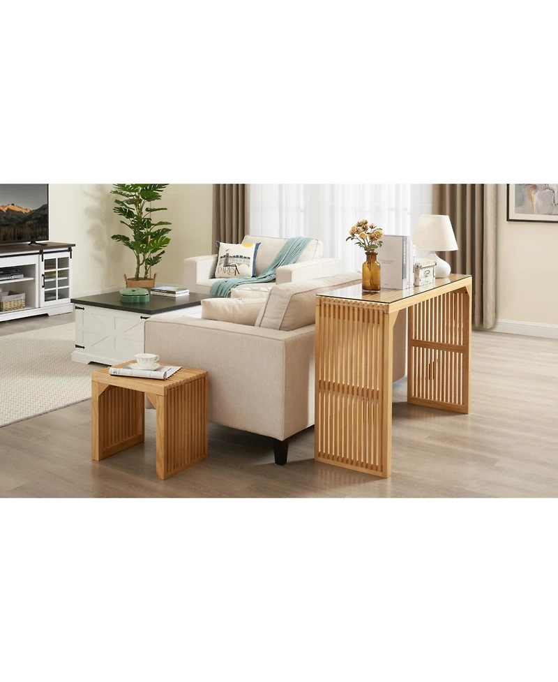 Streamdale Furniture Pine Dining Bench and Table Set with Tempered Glass