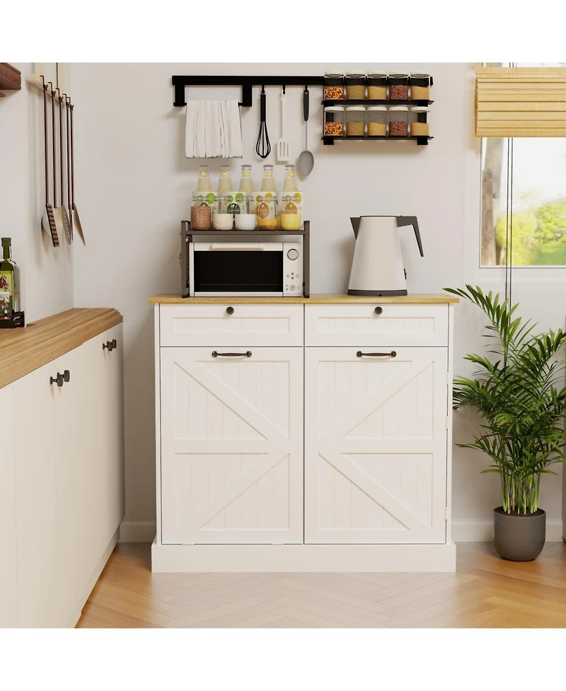 Streamdale Furniture Kitchen Storage Cabinet with Trash Cabinet, Drawers, Shelves, and Door