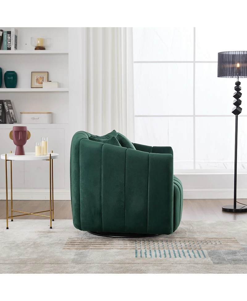 Streamdale Furniture Velvet Swivel Barrel Chair & Half Sofa with Pillows