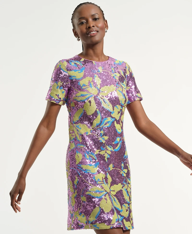 Isaac Mizrahi Women's Sequin Crewneck Shift Dress
