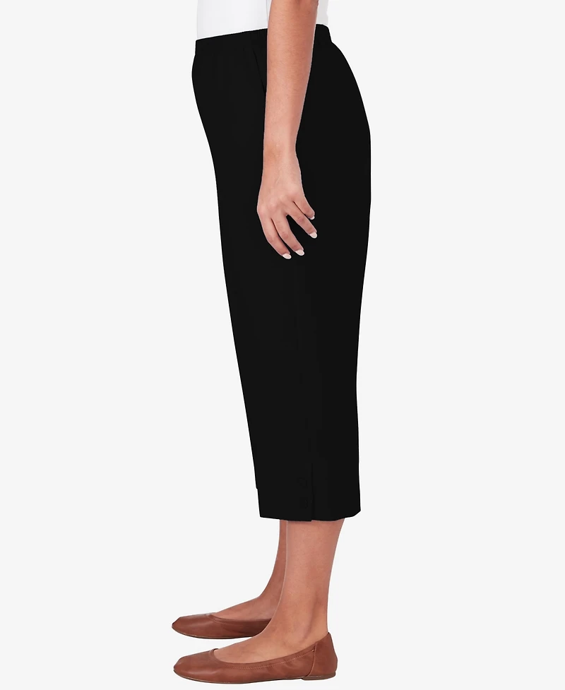 Alfred Dunner Women's Classic Button Hem Gathered Waistband Capri Pants