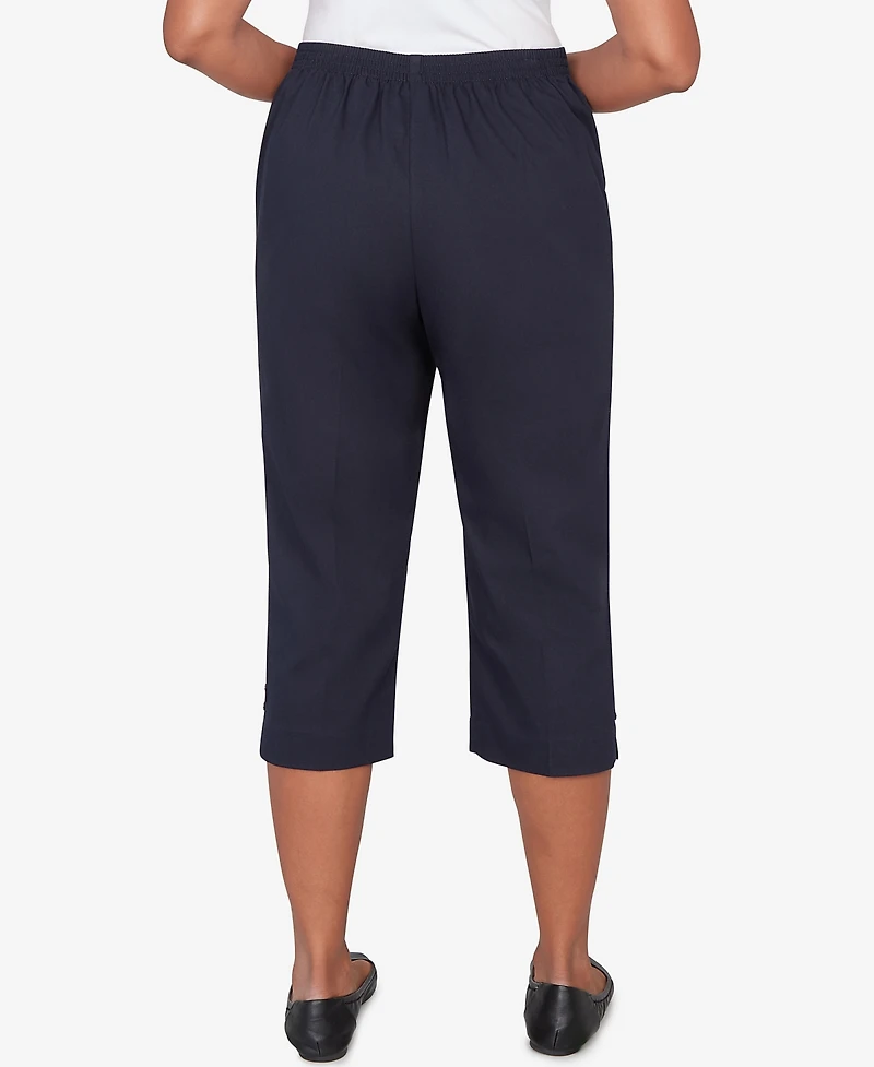 Alfred Dunner Women's Classic Solid Twill Button Hem Capri Pants