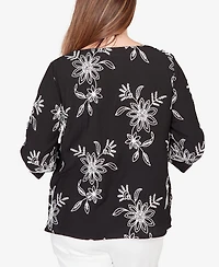 Alfred Dunner Women's Classic Tossed Floral Embroidered Top