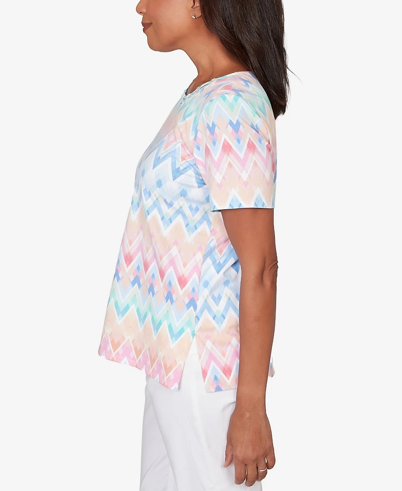 Alfred Dunner Women's Chevron Beaded Neck T-shirt