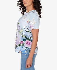 Alfred Dunner Women's Artisan Floral Split Neck T-Shirt