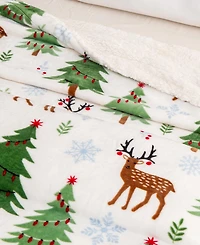 Linery & Co. Velvet Plush Fleece Reversible Sherpa Christmas Throw