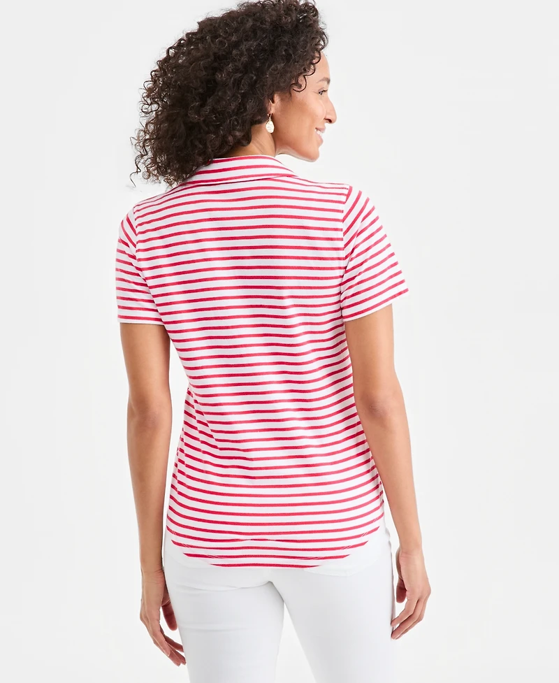 Style & Co Petite Striped Polo Collared Neck T-Shirt, Macy's Exclusive