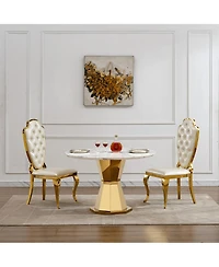 Streamdale Furniture 47" Round Marble Dining Table, Gold Base
