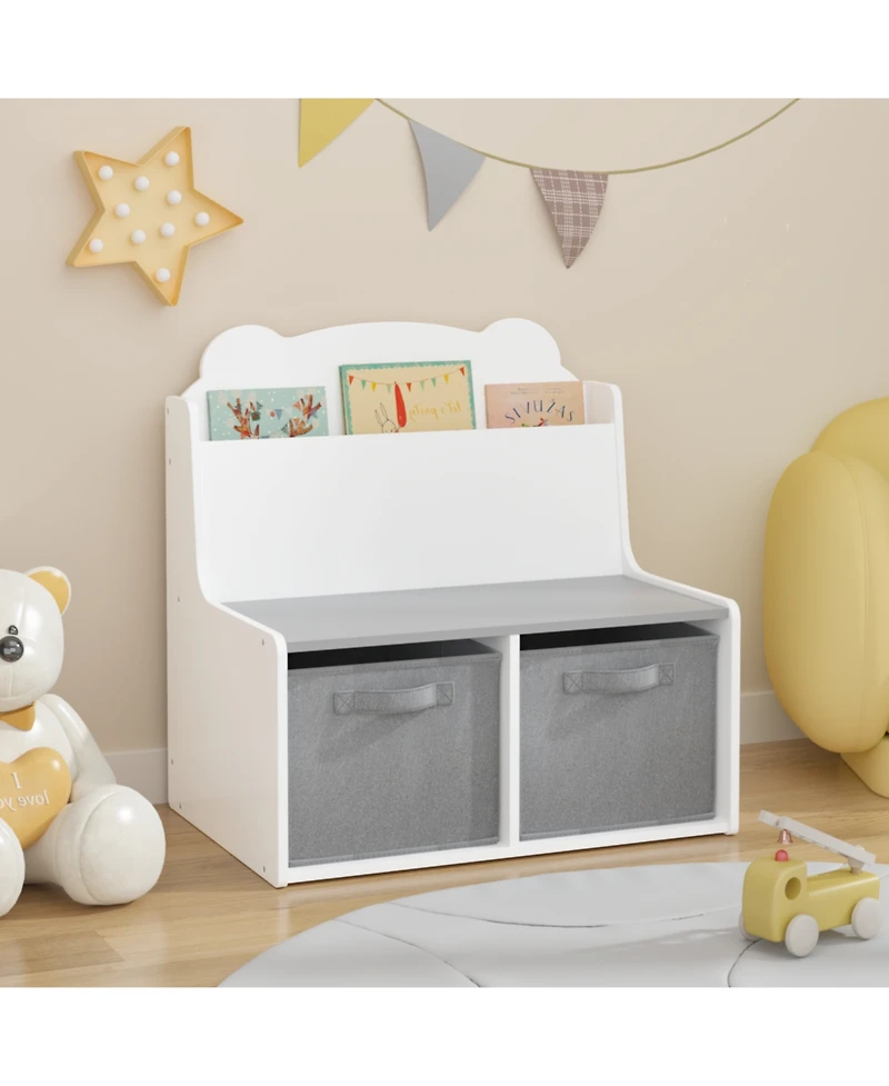 Streamdale Furniture Kids Bookshelf with Storage Bins - Bear Design, White & Gray