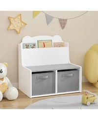 Streamdale Furniture Kids Bookshelf with Storage Bins - Bear Design, White & Gray