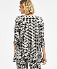 Jm Collection Women's Printed 3/4-Sleeve Swing Knit Top, Macy's Exclusive
