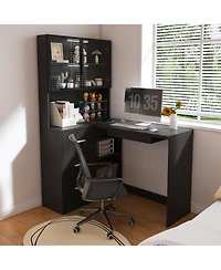 Streamdale L-Shaped Corner Desk with Led, Usb, Keyboard Tray - Black