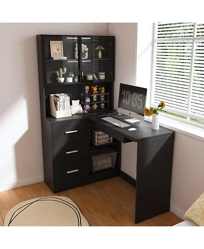 Streamdale L-Shaped Corner Desk with Led, Usb, Keyboard Tray - Black