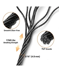 Yescom 500-ft 1/8" T316 Stainless Steel Cable 7x7 Wire Rope for Deck Railing - Black