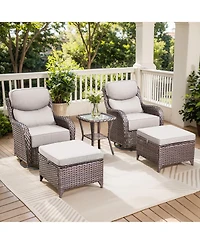 Gymojoy Crescent Swivel Glider All-Weather Pe Wicker Patio Conversation Set with Olefin 6 In. Thick Cushions/Ottoman (5-Piece