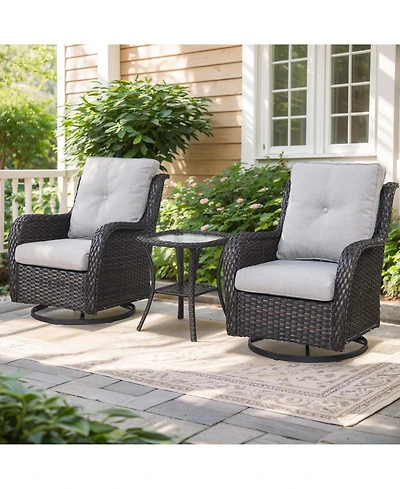 Gymojoy ArcLine Wicker Swivel Glider Outdoor Rocking Chair with CushionGuard Olefin Cushion and Side Table (3-Piece