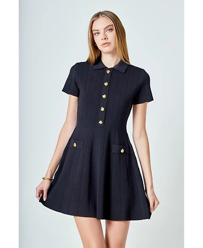 endless rose Women's Jewel Buttoned Knit Mini Dress