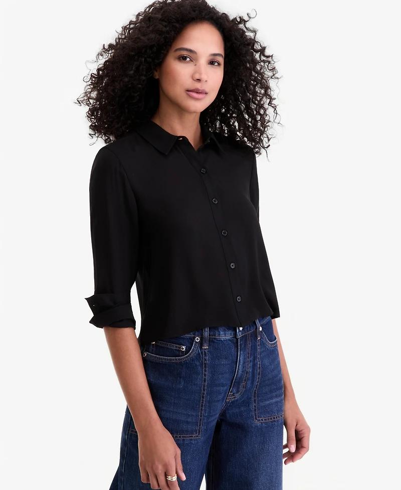 On 34th Women's Cropped Button-Down Crepe Shirt, Macy's Exclusive