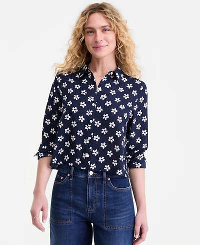 On 34th Women's Cropped Button-Down Crepe Shirt, Macy's Exclusive