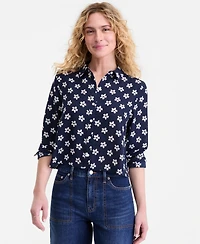 On 34th Women's Cropped Button-Down Crepe Shirt, Macy's Exclusive