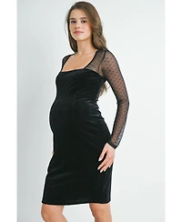Hello Miz Maternity Sheer Long Sleeve Square Neck Veltvet Dress