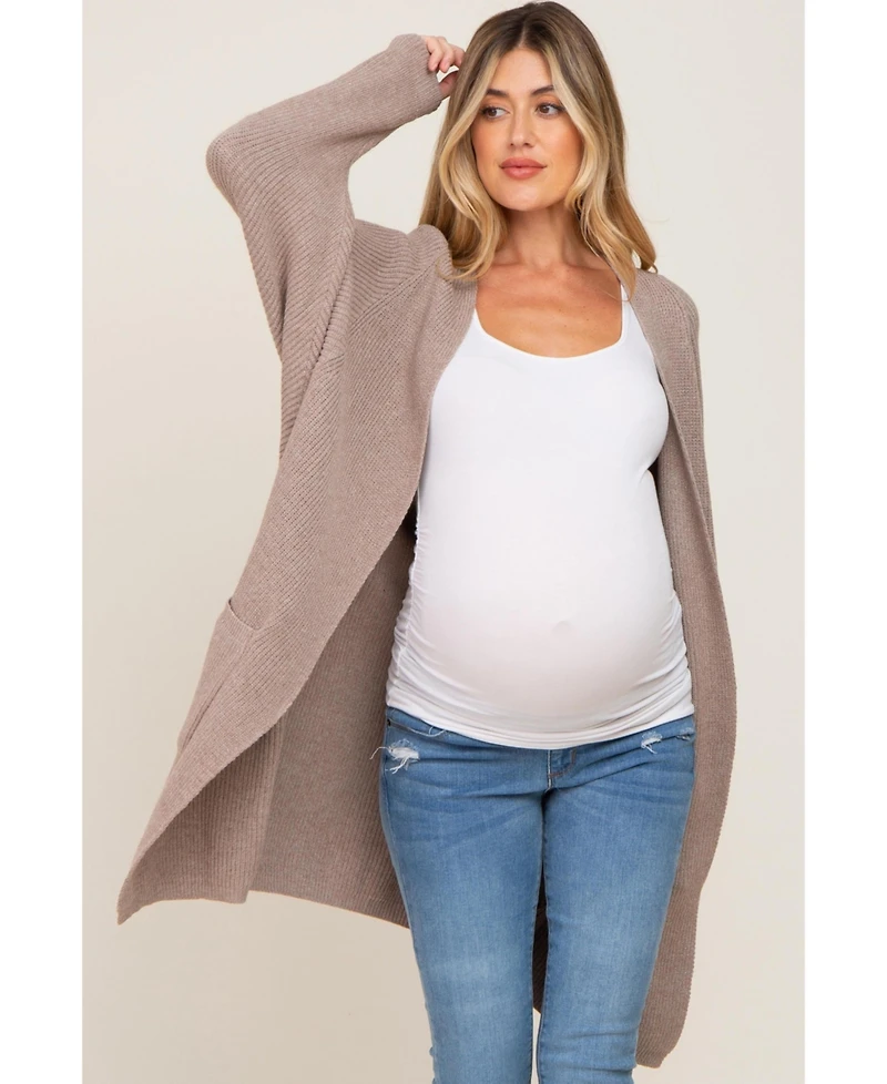 Pinkblush Maternity Taupe Pocketed Knit Cardigan