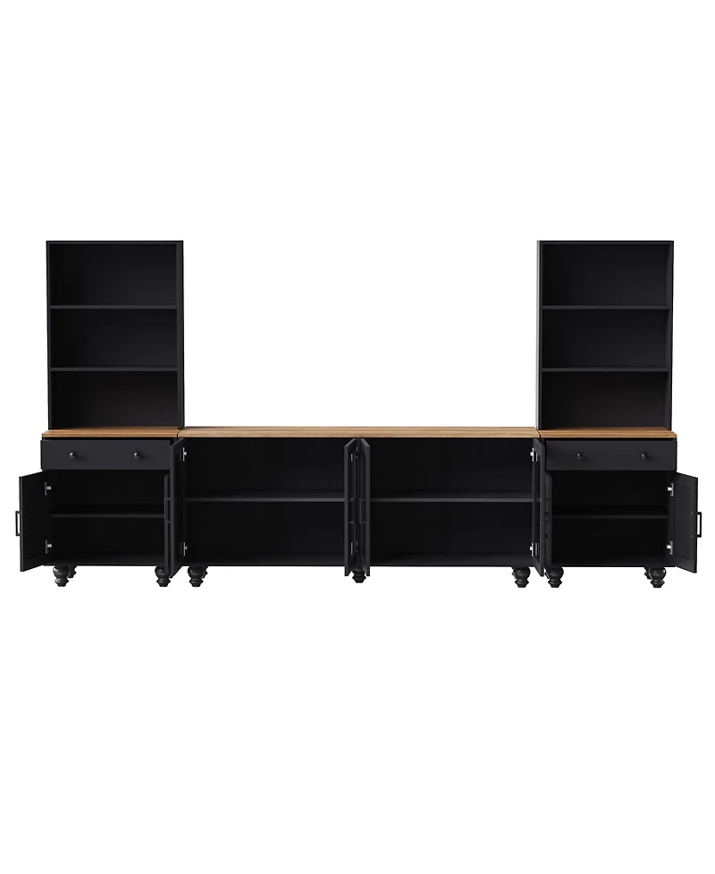 Streamdale Farmhouse Tv Stand with Gourd-Shaped Legs & Bookshelves, White