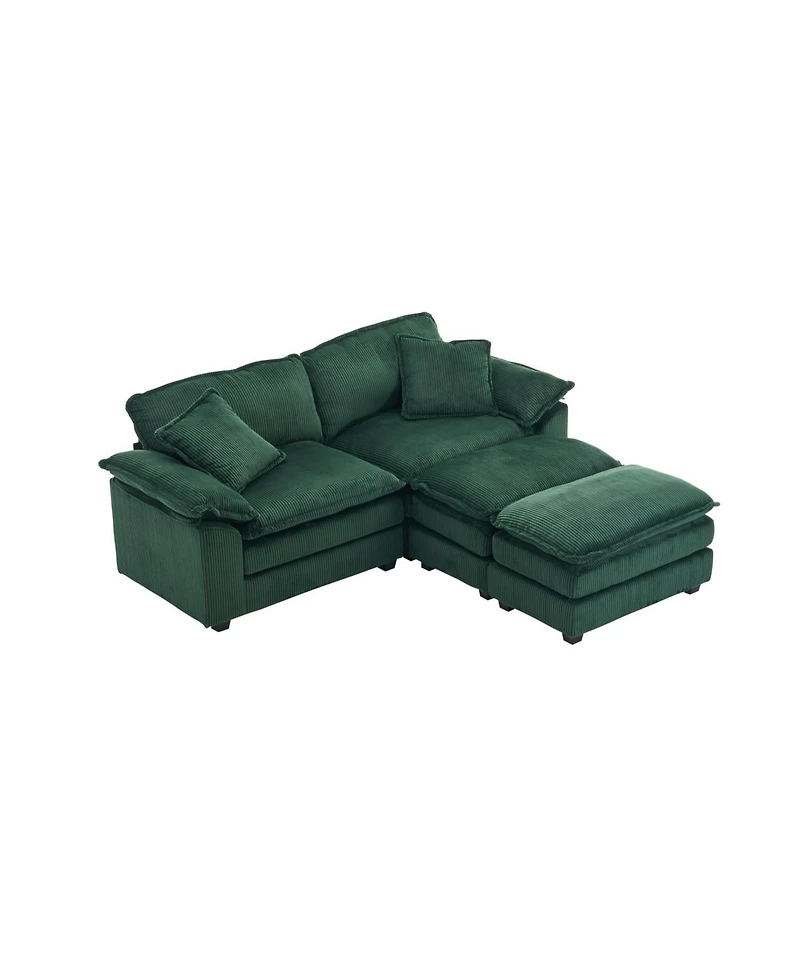 Streamdale Furniture Corduroy 2-Seat Sofa with Pillows & Ottomans - Green