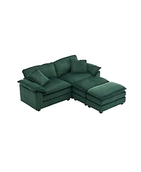 Streamdale Furniture Corduroy 2-Seat Sofa with Pillows & Ottomans - Green