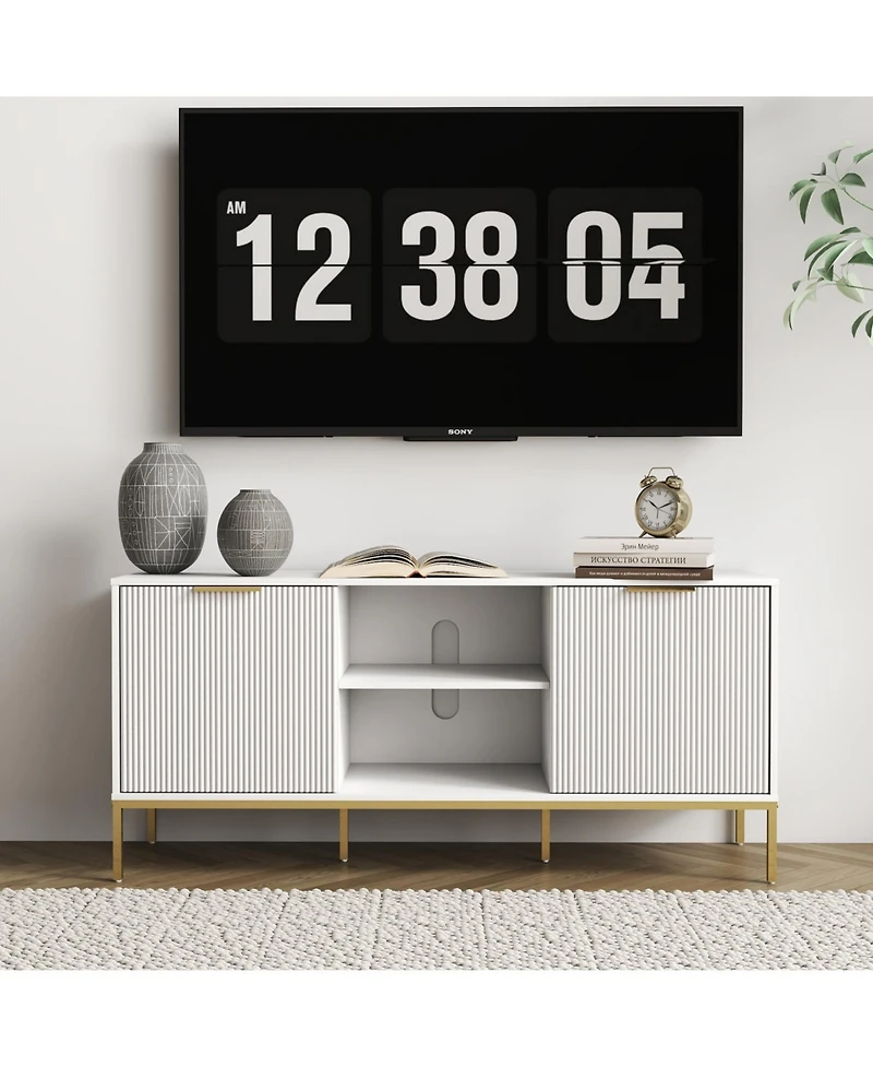 Streamdale Furniture Wave-Door Tv Stand with Open & Adjustable Shelves