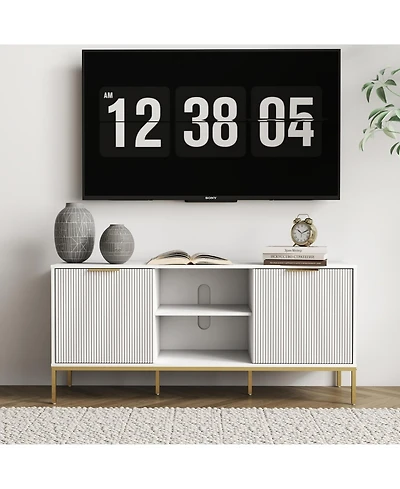 Streamdale Furniture Wave-Door Tv Stand with Open & Adjustable Shelves