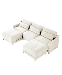 Streamdale Furniture Beige Chenille 3-Seater Sofa with Ottomans