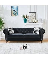 Streamdale Furniture Chesterfield Velvet Sofa Set, Roll Arm, Nailhead Trim, Modern Couch